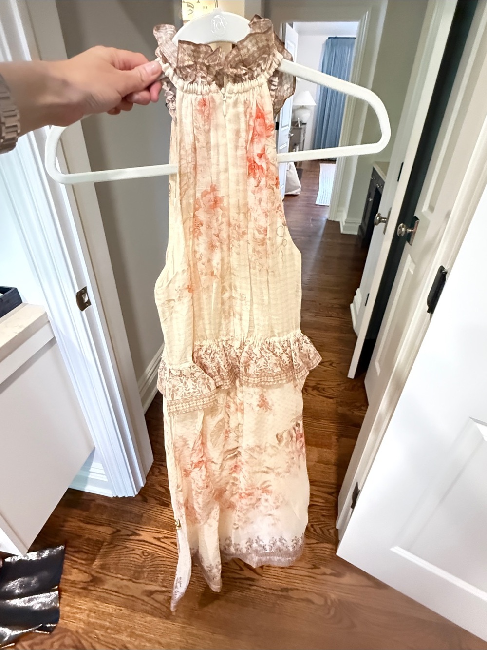 Zimmermann Cream and Peach Floral Halter Maxi Dress - Picture 4 of 7